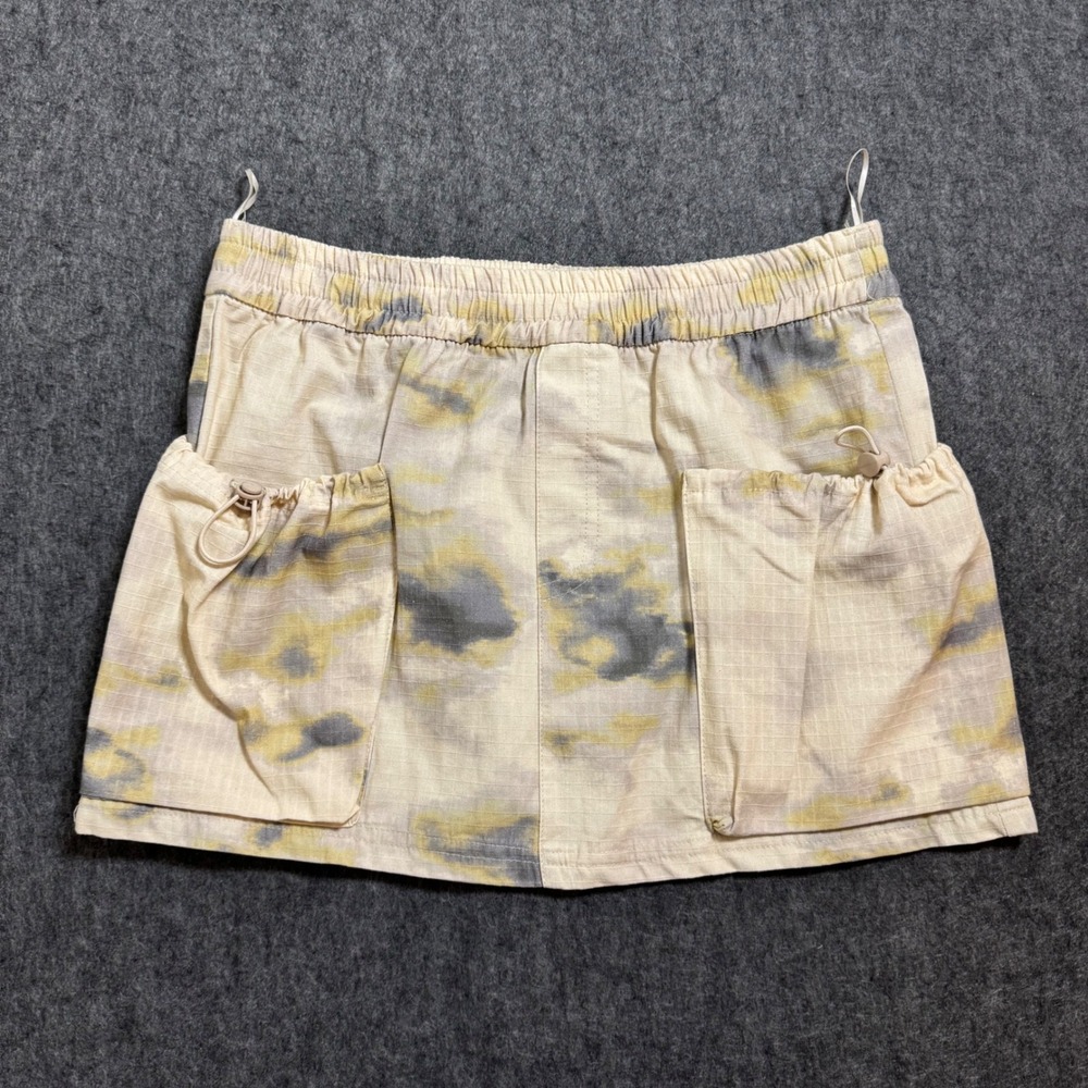Zara Tie Dye Ripstop Mini Skirt Cream Grey Yellow Cargo Pocket Bungee Small